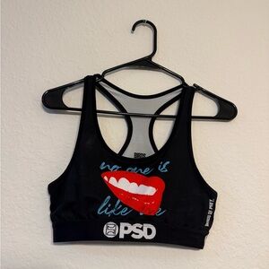 PSD Black Sports Bra with Red Lip Graphic
